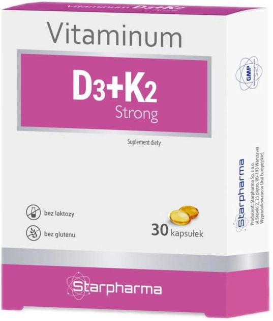Харчова добавка Starpharma Вітамін D3+ K2 Strong 30 капсул (5906874986967) - зображення 1