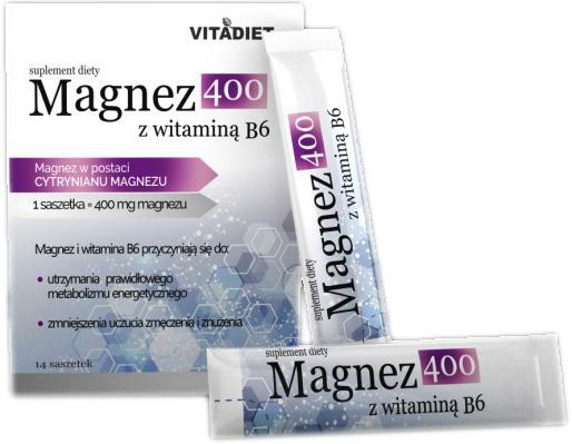 Харчова добавка Vitadiet Магній 400 з вітаміном B6 14 пакетиків (5900425005831) - зображення 1