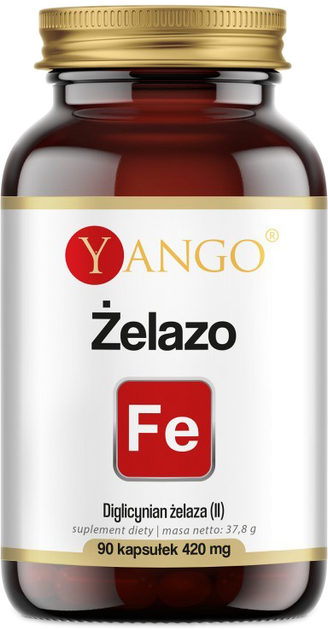 Харчова добавка Yango Iron Бігліцинат заліза 420 мг 90 капсул (5905279845923) - зображення 1