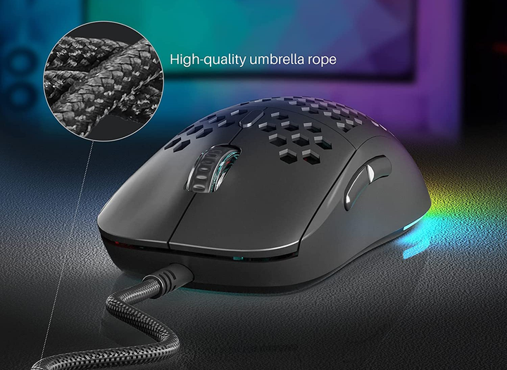 Игровая эргономичная мышь Dierya, RGB, 12800 DPI и 6 программируемых кнопок Ultra Light-75г. Цвет - Черный - изображение 7