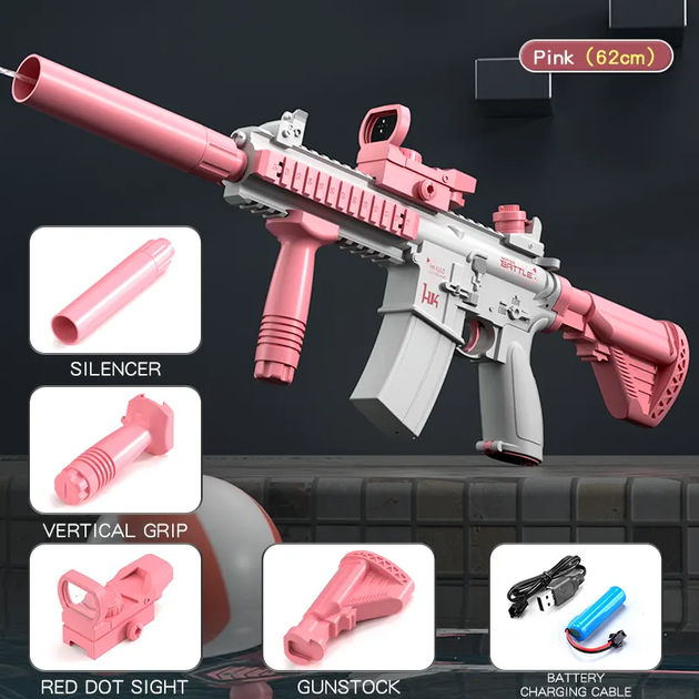 Дитячий електричний акумуляторний водяний автомат UKBOO із прицілом Water Gun M416 , Pink ( HQB007702 ) - зображення 2
