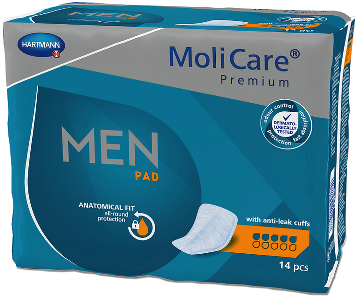 Прокладки урологічні Hartmann MoliCare Premium Men Pad для чоловіків V-подібної форми з манжетами 5 крапель 14 шт (4052199291987) - зображення 1