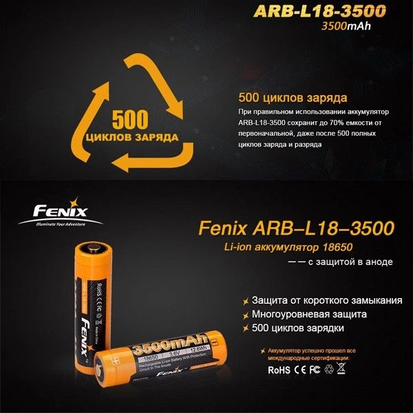 Акумулятор 18650 Fenix 3500 mAh Li-ion ARB-L18-3500 - Фото 11 Акумулятор 18650 Fenix 3500 mAh Li-ion ARB-L18-3500 - изображение 11
