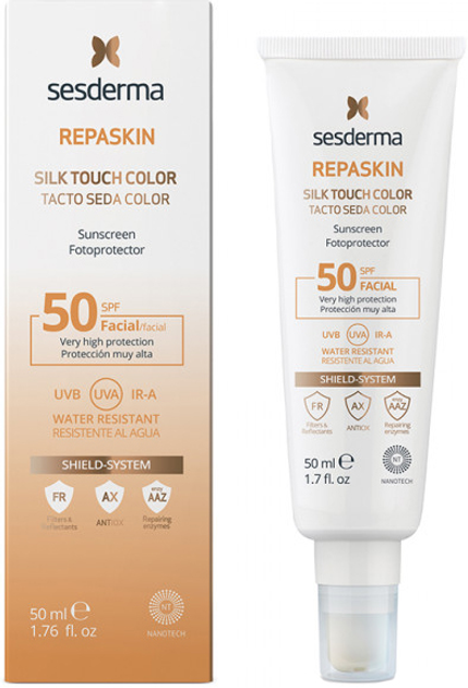 Сонячний протектор для обличчя Sesderma Repaskin Silk Touch Colour SPF 50 з ніжністю шовку і тонуючим ефектом 50 мл (8429979456076) - зображення 1