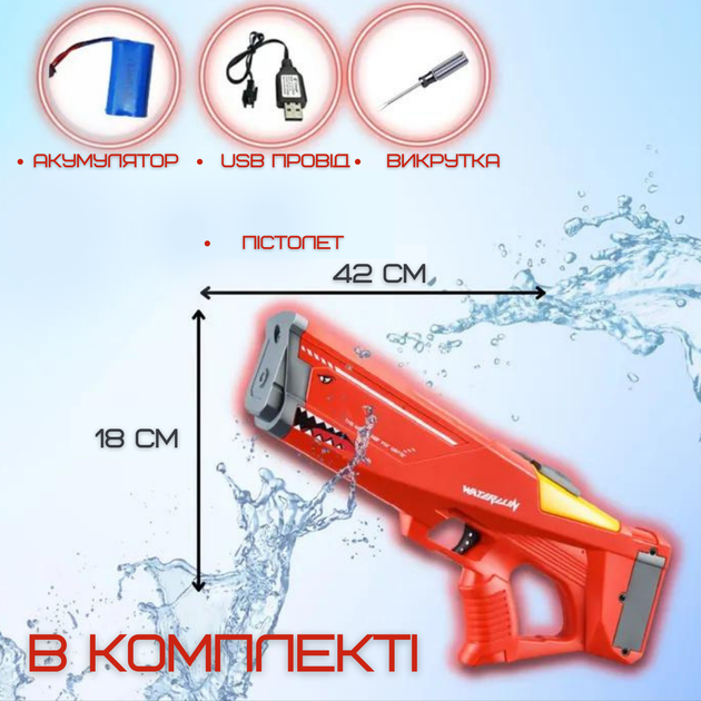 Водный Бластер на Аккумуляторе Электрический Детский Водяной Пистолет Акула Красный - изображение 6