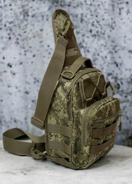 Рюкзак сумка тактична військова через плече PIXEL-5 піксель із шевроном патч - зображення 1