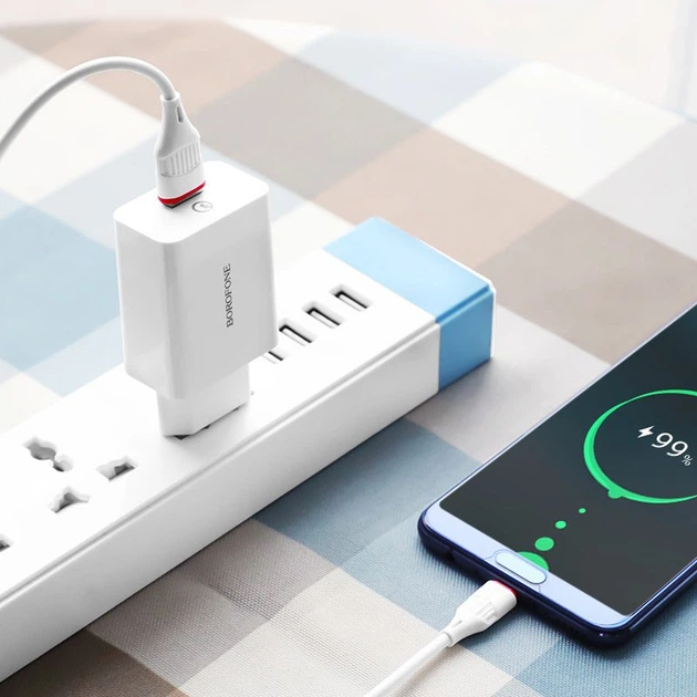 Зарядний пристрій Borofone BA21A QC 3.0A 18W White - Фото 1 Зарядний пристрій Borofone BA21A QC 3.0A 18W White - зображення 1