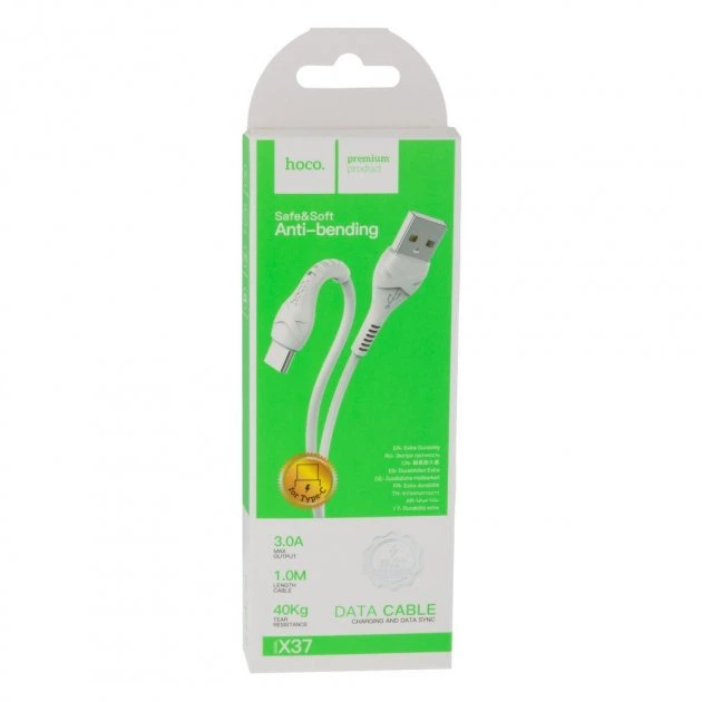 Кабель USB Hoco X37 Cool Power Charging Type-C Білий - Фото 2 Кабель USB Hoco X37 Cool Power Charging Type-C Білий - зображення 2