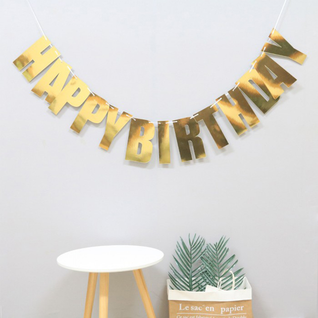 Прапорці Паперові HAPPY BIRTHDAY | Золото - зображення 2