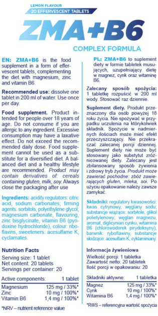 Харчова добавка Allnutrition ZMA + B6 таблетки шипучі 20 шт (5902837738833) - зображення 2