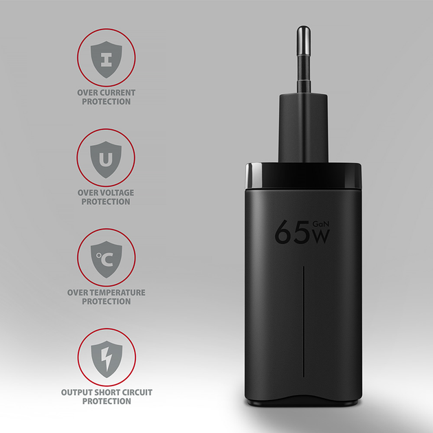 Мережевий зарядний пристрій Axagon ACU-DPQ65 Black - зображення 4