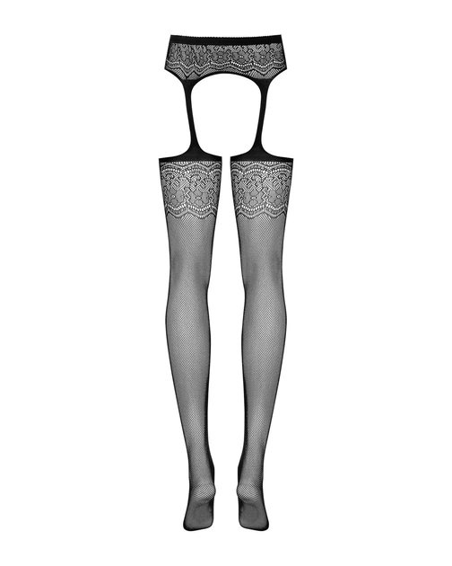 Сетчатые чулки-стокинги с цветочным рисунком Obsessive Garter stockings S207 черные S/M/L - изображение 6