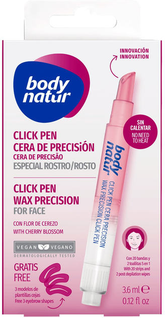 Wosk z aplikatorem do twarzy Body Natur Professional Wax Click Pen 3 ml + 20 pasków + 2 chusteczki (8414719407272) - obraz 1