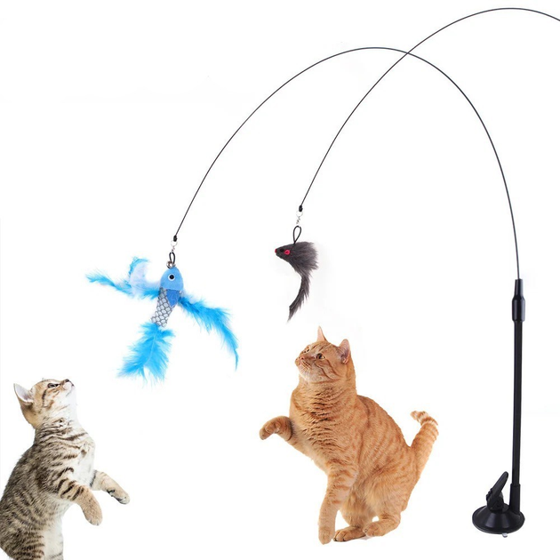 Игрушка-дразнилка для кошек №1 Перья и нити колокольчиками, на палочке, 50 см