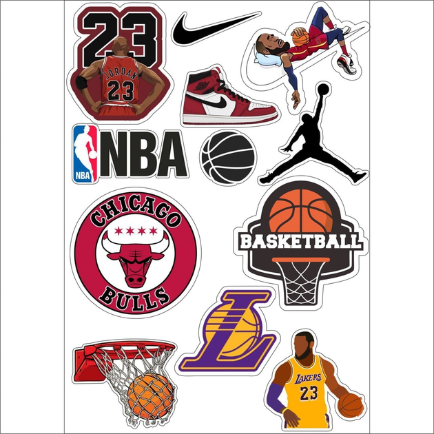 Наклейки Стикеры А5 самоклеющаяся бумага "Баскетбол, НБА / Basketball ...