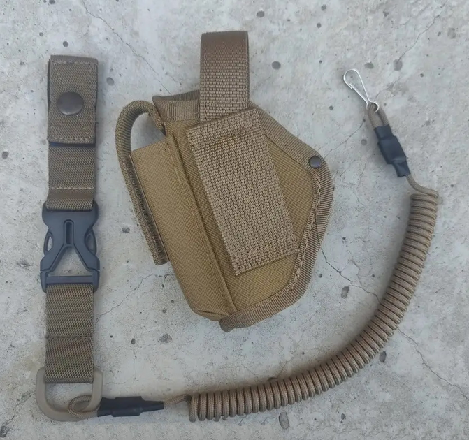 Кобура поясная для пистолета макарова ПМ койот песок +шнур страховочный (тренчик) быстрый съём 996 - изображение 2