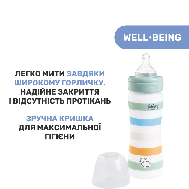 Пляшечка для годування пластикова Chicco Well-Being Colors з силіконовою соскою 2м+ 250 мл М'ятна (28623.21) - зображення 7