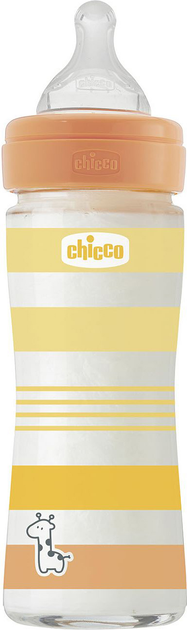 Пляшечка для годування скляна Chicco Well-Being Colors з силіконовою соскою 0м+ 240 мл Помаранчева (28721.31) - зображення 1