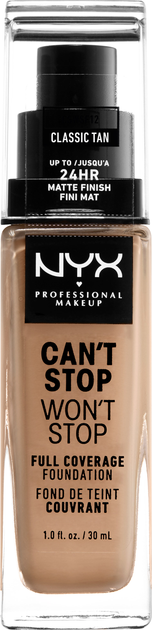 Podkład w płynie NYX Professional Makeup Can\'t Stop Won\'t Stop 24-Hour Foundation 12 Classic Tan 30 ml (800897181093) - obraz 1