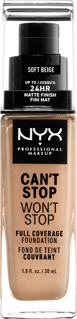 Podkład w płynie NYX Professional Makeup Can\'t Stop Won\'t Stop 24-Hour Foundation 7.5 Soft Beżowe 30 ml (800897157241) - obraz 1