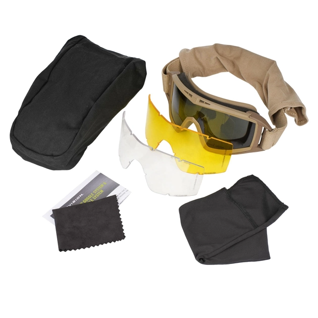Комплект защитной маски Revision Desert Locust Deluxe Прозрачная, дымчатая, желтая линзами Бежевый 2000000130897 - изображение 1