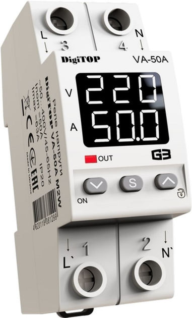 Реле напруги з контролем струму DigiTOP VA-50A M2W - зображення 1