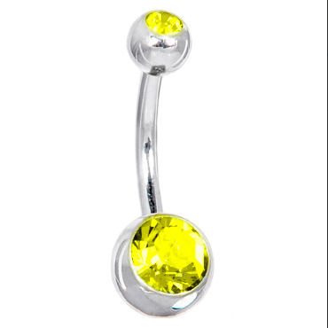 Серьга для пирсинга пупка Shine из медицинской стали желтые камни - Фото 2 Серьга для пирсинга пупка Shine из медицинской стали желтые камни - изображение 2