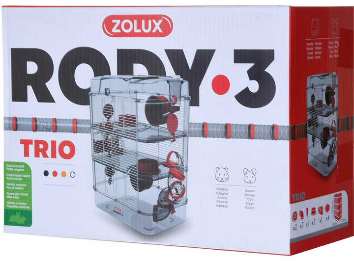 Klatka modułowa dla gryzoni ZOLUX Rody 3 Trio czerwona 41x27x53cm (DLZZOUKLA0033) (3336022060232) - obraz 2