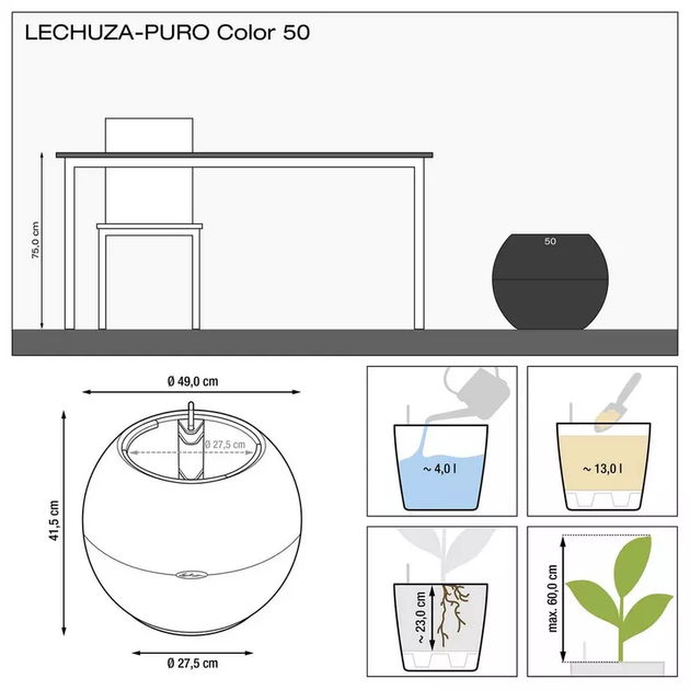 Вазон Lechuza Puro Color 50 Білий - зображення 3