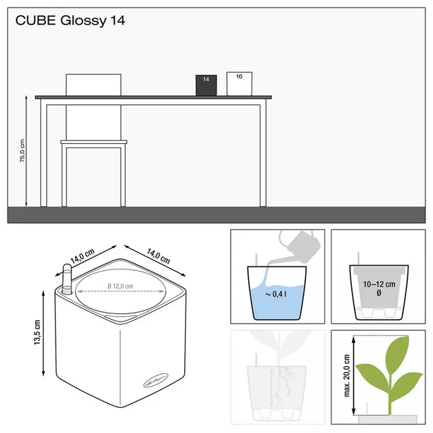 Вазон Lechuza Cube Glossy 14 Белый - Фото 4 Вазон Lechuza Cube Glossy 14 Белый - изображение 4
