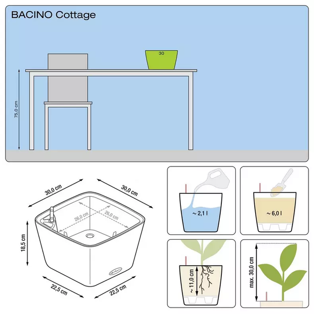 Вазон Lechuza Bacino Cottage 30 Светло-серый - изображение 3
