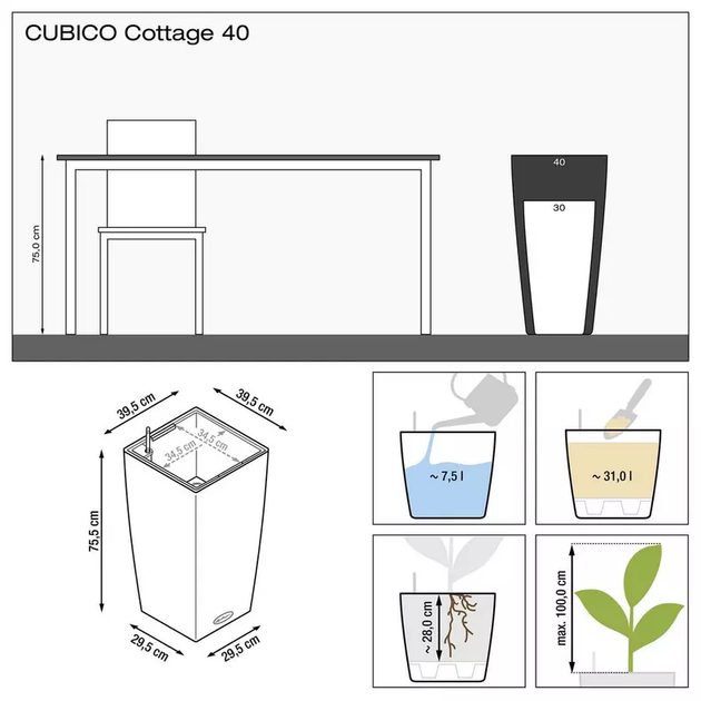 Вазон Lechuza Cubico Cottage 40 Бежевий - зображення 5