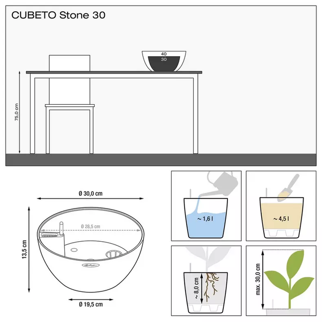 Вазон Lechuza Cubeto Stone 30 Графітовий - зображення 3