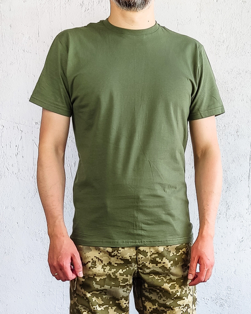 Футболка оливковая хлопок, военная армейская тактическая летняя для ТРО ВСУ НГУ оливковая XXL - изображение 1