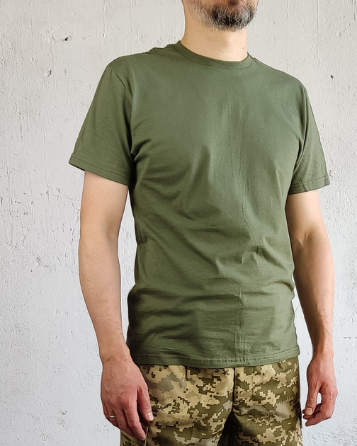 Футболка оливковая хлопок, военная армейская тактическая летняя для ТРО ВСУ НГУ оливковая L - изображение 1