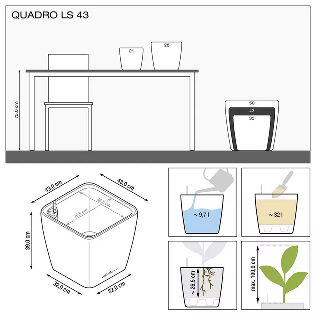 Вазон Lechuza Quadro Premium LS 43 Антрацитовый металлик - изображение 8