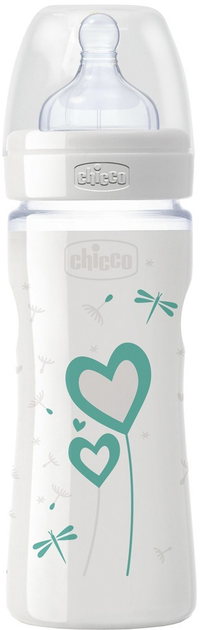 Chicco Well-Being szklana butelka do karmienia z silikonowym smoczkiem 0+ 240 ml (20721.30) - obraz 1