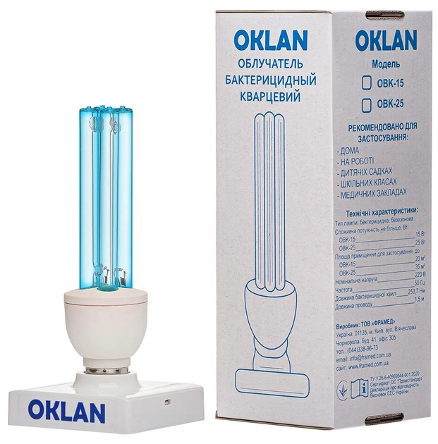 Кварцова-бактерицидна безозонова лампа Oklan OBK-15 - зображення 1