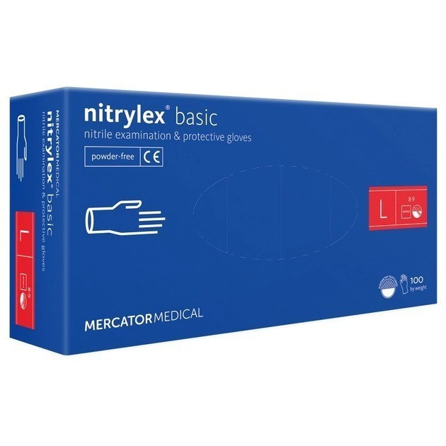 Рукавички нітрилові оглядові Mercator Medical Nitrylex BASIC blue нестерильні неприпудрені L 100 шт - изображение 1