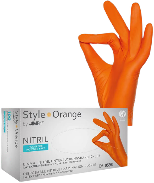 Перчатки нитриловые Ampri Style Orange неопудренные Размер XS 100 шт Оранжевые (4044941008714) - изображение 1
