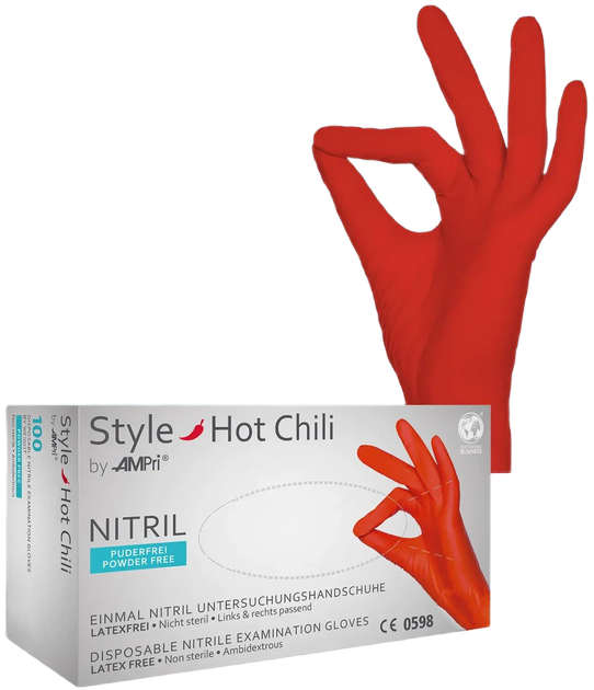 Перчатки нитриловые Ampri Style Hot Chili неопудренные Размер S 100 шт Красные (4044941026695) - изображение 1