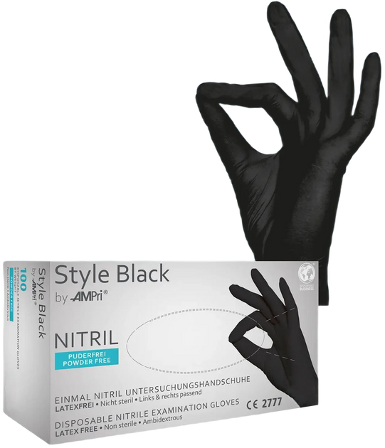 Перчатки нитриловые Ampri Style Black неопудренные Размер M 100 шт Черные (4044941009131) - изображение 1