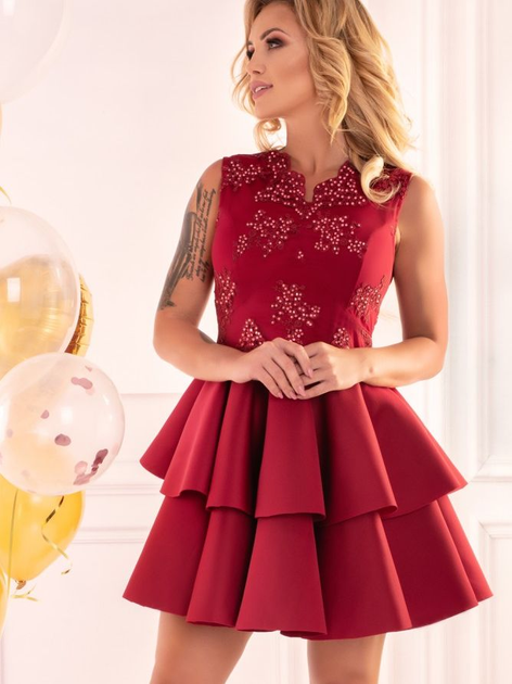 Sukienka trapezowa damska wieczorowa Merribel Karieela M Bordowa (5907621607661) - obraz 7