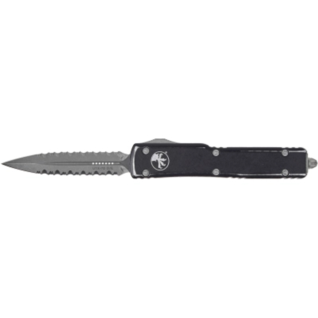 Нож Microtech UTX-70 Double Edge Apocalyptic DFS Serrator Distressed Black (147-D12DBK) - изображение 1