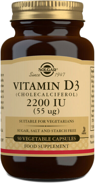 Solgar witamina D3 2200 IU (55 mg), 50 kapsułek wegetariańskich (33984033160) - obraz 1
