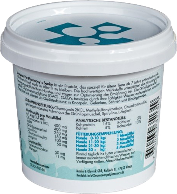 Suplement diety dla starszych psów EUROPEAN PET PHARMACY Senior 140 g (7350039351349) - obraz 2