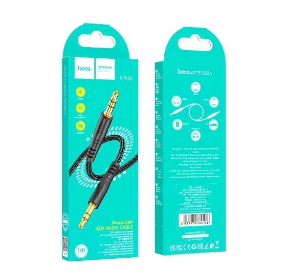 Кабель AUX Hoco UPA24 Smooth AUX audio cable Black - Фото 2 Кабель AUX Hoco UPA24 Smooth AUX audio cable Black - изображение 2