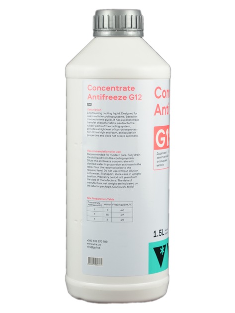 Жидкость охлаждающая концентрат Vira Concentrate Antifreeze G12 антифриз красный 1,5 кг (VI2001) - Фото 3 Жидкость охлаждающая концентрат Vira Concentrate Antifreeze G12 антифриз красный 1,5 кг (VI2001) - изображение 3
