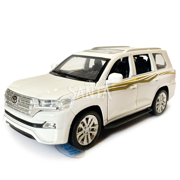 Машинка металлическая детская Toyota Land Cruiser V8 внедорожник, тойота ленд крузер, белая, Автоэксперт, 1:32, звук, свет, инерция, открываются двери багажник капот, 16*6*4см. (LF-68682) - изображение 2