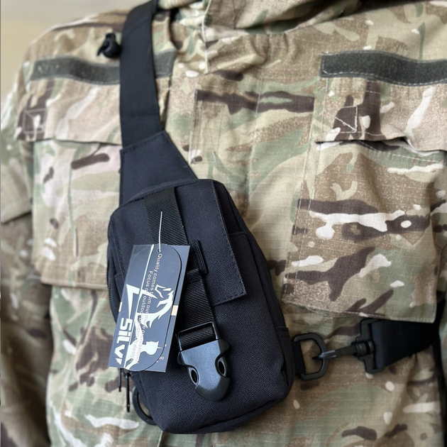 Сумка тактична барсетка на плече SILVER KNIGHT сумка під телефон та документи з кишенею під карти Чорний (9119-black) - зображення 1